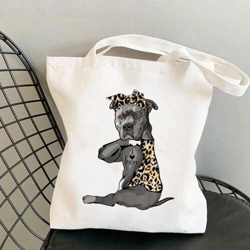 2021 Fashion Shopper Leopard Bandanas Pit Bull I LOVE MOM Printed Tote Bag women shopper girl Shoulder shopping Lady Canvas Bag
