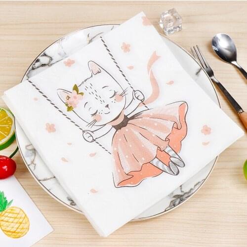 5 Packs(100pcs) Paper Napkin Cat Printing Paper Towels Halloween Table Decoration Disposable Napkin