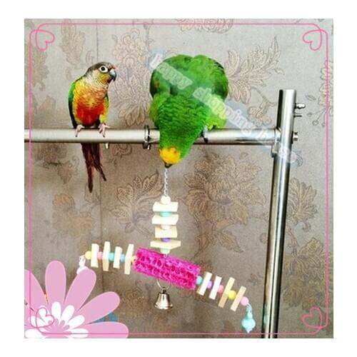 A01 For Pet birds pure natural wooden toy stand wear bell cage accessories