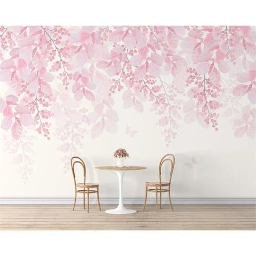 Beibehang Custom wallpaper Hand painted cherry tree pink flower butterfly wall romantic interior background wall 3d wallpaper