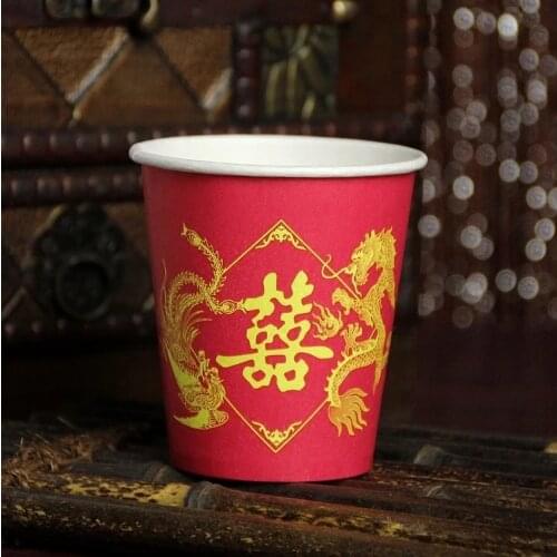 Free shipping 100pcs/lot 2.5Oz. 70ml Toasting cup Mini Dragon and phoenix design wedding disposable red small paper cup