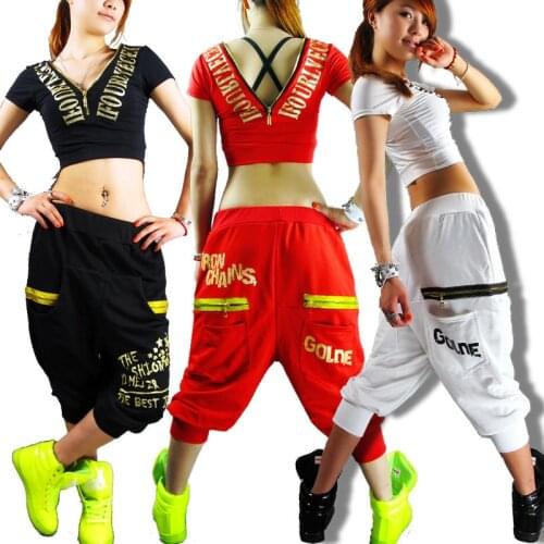 Bronzing Letters Loose Dancing Harem Pants Hiohop Eight-Point Pants Jazz Dance Costumes For Women Pants Ballroom Wear XS2260