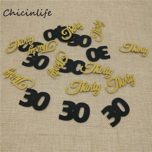 Chicinlife 1pack Black 30 Gold Thirty Paper Confetti Adult 30th Birthday anniversary Party Decoration Table Confetti