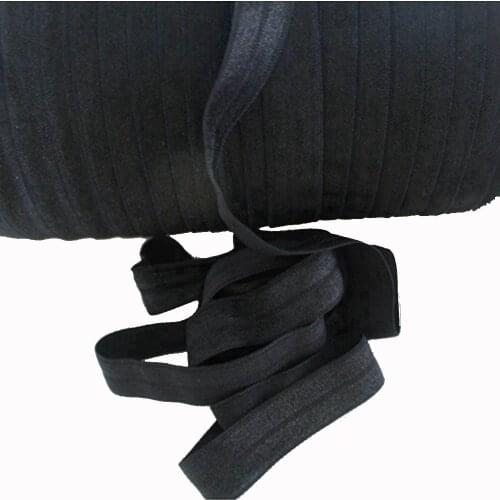 #030 black 5/8" inch FOE solid Fold Over Elastic Shiny for elastic Headbands Hair Ties Hairbow 50yards 100yards