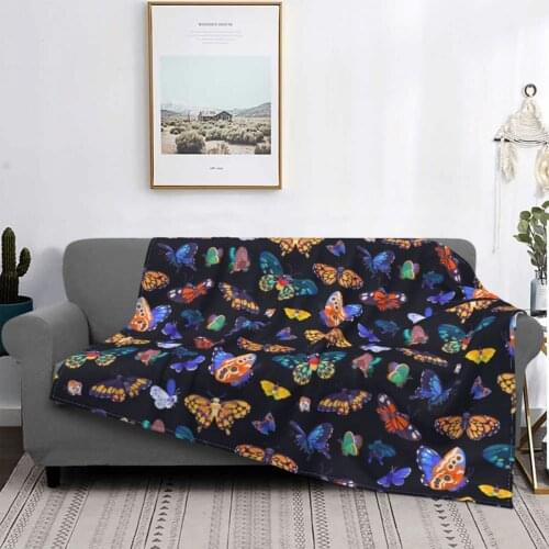 Butterflies Day Blanket Flannel Spring Autumn Colorful Cute Portable Warm Throw Blankets for Home Travel Quilt