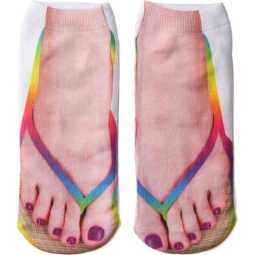 Unisex Personalized Cotton Low Cut Ankle Socks Funny 3D Flip-Flops Shoes Pork Skeleton Pattern Printed Creative Hosiery