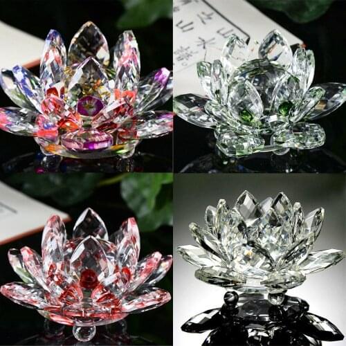 Crystal Lotus Flower 80mm Quartz Crafts Glass Paperweight Ornaments Decoration 1pc Feng Shui Decor Collections