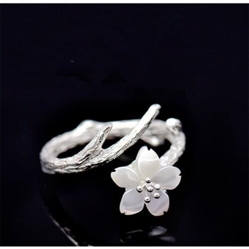 Luxury Female White Natural Jade Ring Real 100% 925 Sterling Silver Wedding Rings For Women Charm Flower Open Engagement Ring
