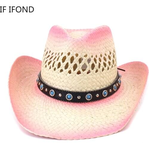 Summer Sun Cowboy Straw Hat Western Women Girl Pink Tiara Cowgirl Hat Hand-crafted Holiday Costume Party Hat Panama Beach Cap