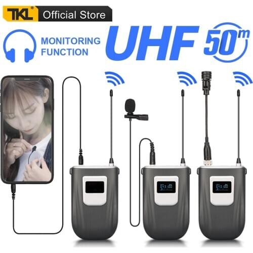 TKL WM-9 UHF Lavalier Microphone Wireless Microphone Built Battery Rechargeable Receiving 50m For Phone Camera Live Interview