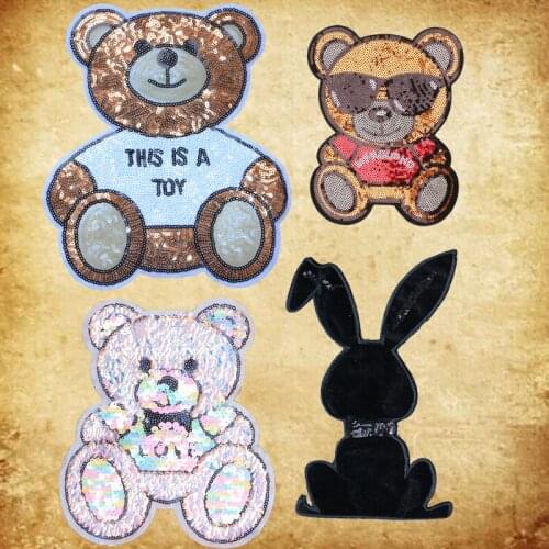 Cute cartoon magic color Sequin rabbit bear patch clothing childrens decoration repair embroidery patch jacket sewing decals