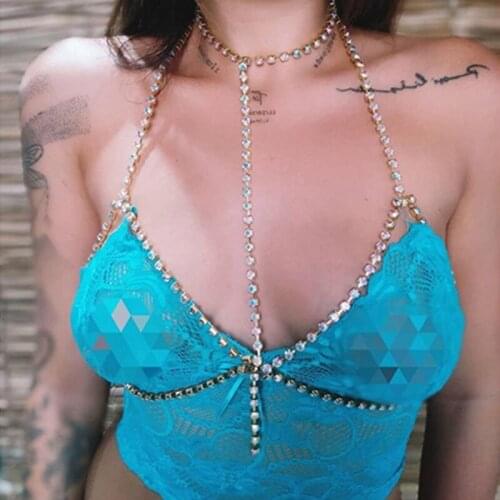 Fashion Woman Sternal Chain Sexy Bras Body Chain Nightclub Shining Rhinestone Charm Jewellery Geometry Bohemia Beach Gift