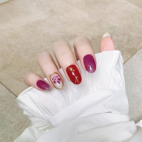 24pcs Fake Nails With Glue Designs Long Round Head Purple Tulip Nail Stickers Finished Nail Stickers Press On Nails For Girls DL