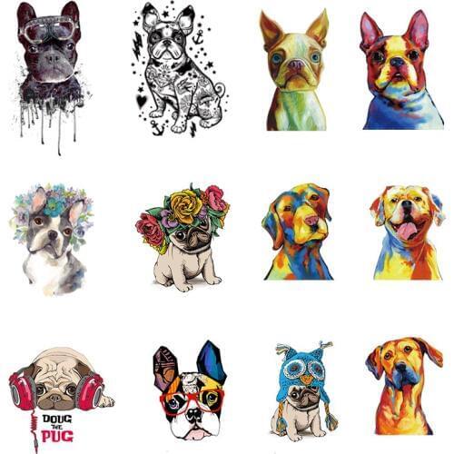 French Bulldog Patches On Clothes A-level Washable oil Watercolor Dog Applique Iron on Heat Transfer For Clothing Wholesale Z-14