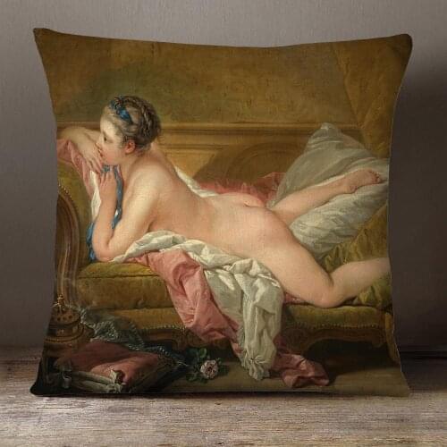Portrait of Marie Cushion Covers Francois Boucher Rococo Art Painting Pillow Case Linen Polyester Sofa Decoration