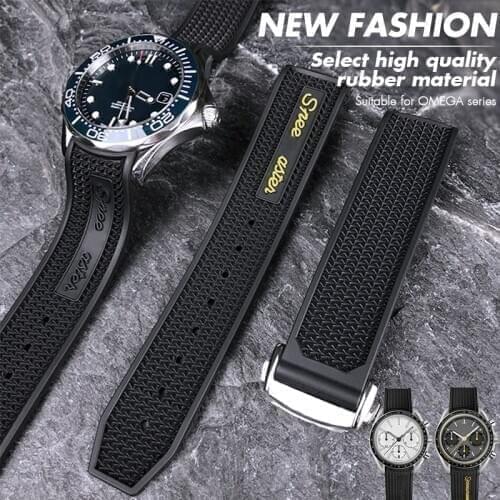 20mm 21mm 19mm 22mm High Quality Natural Rubber Silicone Watch Band Fit for Omega Speedmaster Seamaster Deployment Clasp Strap