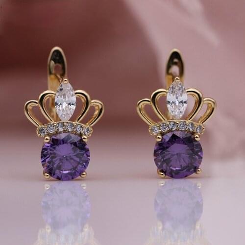 Luxury CZ Shining Crystal Stud Earring Exquisite Girl Crown AAA Zirconia Gold Plated Earring Charm Lady Wedding Party Jewelry