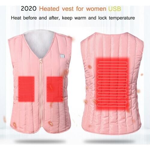 Pink Heating Vest Womens USB Intelligent Heating Jacket Electric Cotton Clothing Black Vest Thermal 3 Areas Heating Climbing