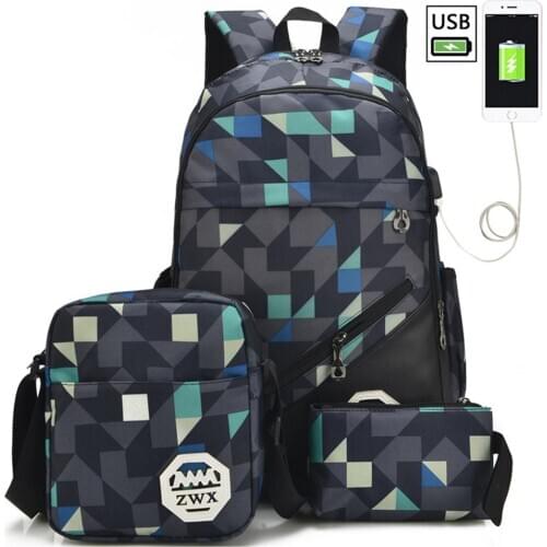 3 Pcs/set Geometric Camo printed School Bags College Backpack for Men Women Waterproof Casual Travel Daypack fit 15.6in Laptop