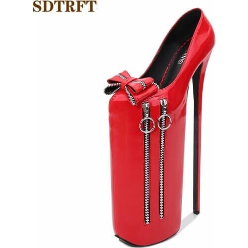 SDTRFT Lolita Bowtie Uniform Stilettos platforms 30cm Ultra High Thin heels shoes woman Crossdresser Zipper wedding pumps 35-46