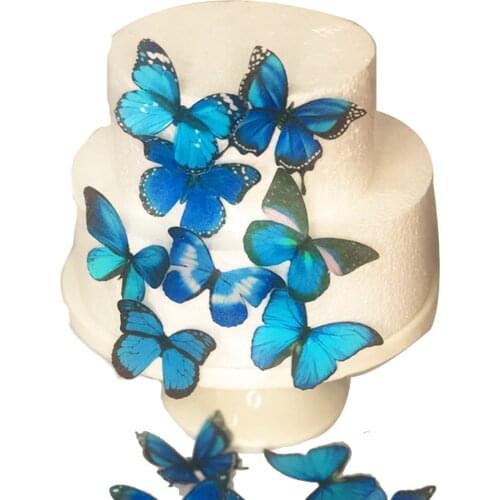 Edible Wafer Paper Light Blue Butterfly Cake Decorations 24pcs