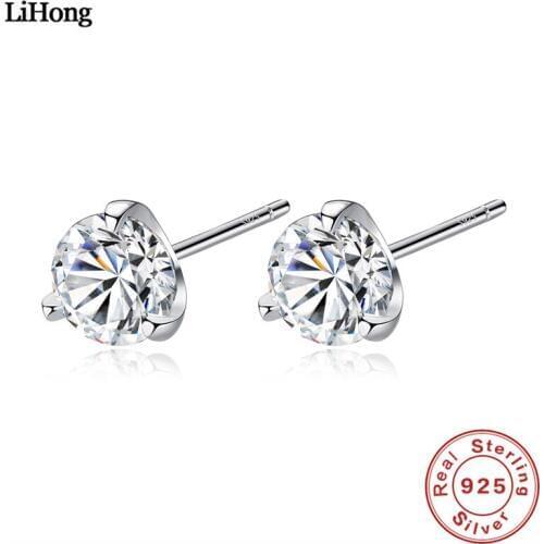 100%925 Sterling Silver Stud Earrings Three-Jaw Thick Castings 3mm, 4mm, 5mm, 6mm Zircon Stud Earrings Simple Fashion Jewelry