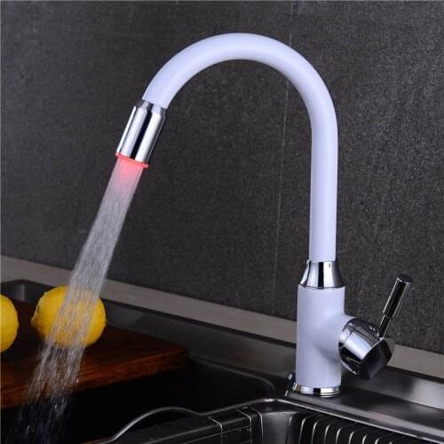 LED Kitchen Faucet Copper Vessel Sink Tap Deck Mounted Temperature Sensor Color Led Tap Hot Cold Water Mixer Tap Single Handle