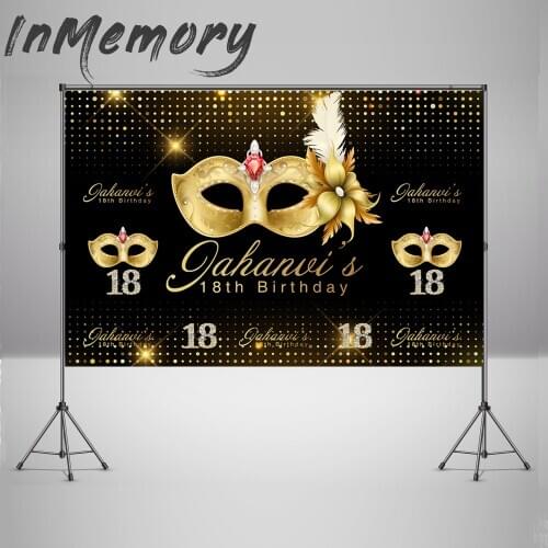 Gold Mask Birthday Party Photography Background Masquerade Sweet 18 Bokeh Backdrops Dessert Table Photo Studio Vinyl