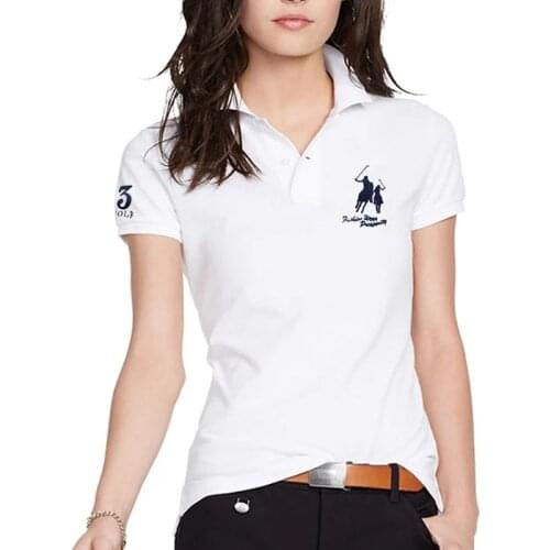 High-Quality Summer New Style Short-Sleeved Womens Big-Horse Polo Shirt Casual 100% Cotton Lapel Slim-fit WomensTop Tees S-3XL