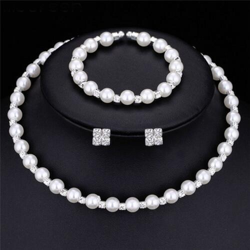 Pearl Crystal Bridesmaid Wedding Jewellery Set Necklace Bracelet Earrings