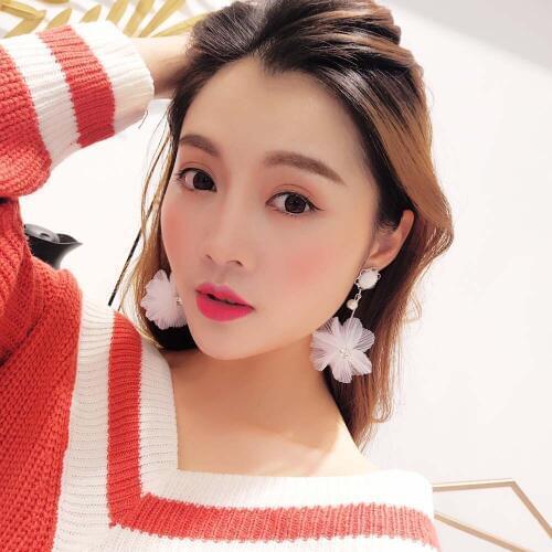 2018 New Fashion Jewelry White Lace Earrings Pearl Crystal Flower Earrings Round Temperament Long Womens Elegant Earrings