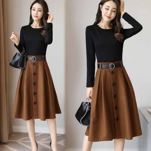Spring and autumn new women long-sleeved Korean Fashion Slim stylish stitching fake two dress