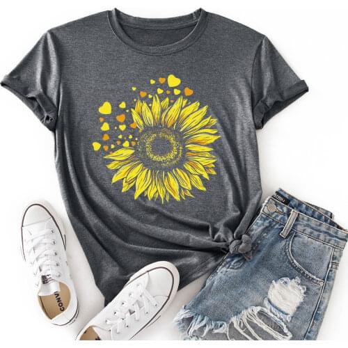 Women Crew Neck Short Sleeve Casual Summer T-shirts Sunflower Graphic Tee Shirts Tops Female Clothes Shirts for Woman