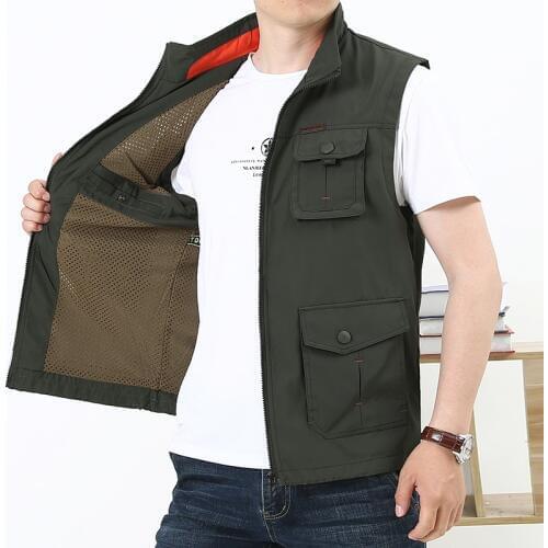Mens Multi Pocket Fishing Vest 4XL Spring Autumn Mesh Breathable Thin Loose Leisure Waistcoat Tops Outdoor Hiking Sports Vests