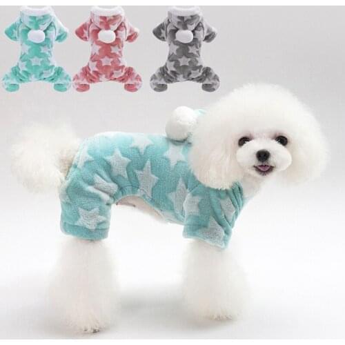 Winter Thick Warm Pet Coat Star Printed Small Dog Clothes Hooded Four-Legged Soft Fleece Jacket Jumpsuits Plush Rompers Pajamas