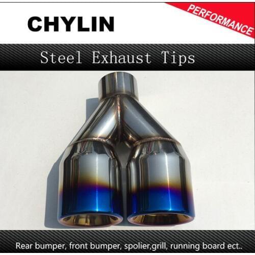 1PCS 51mm Inlet 76mm Outlet Blue Plated Burnt Stainless Steel Car Exhaust Dual Tips End Pipe for bmw for audi for benz for vw