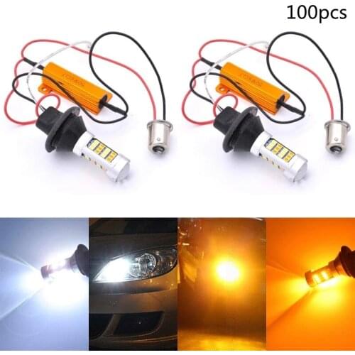 100pcs 1156 High Power Dual Color Switchback LED Bulb P21W S25 BA15S 2835 42LED Daytime Running Turn Signal Lamp