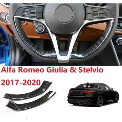 2Pcs Car Interior Steering Wheel Carbon Fiber Decorative Decor Cover Trim for Alfa Romeo Stelvio/Giulia 2016-2018