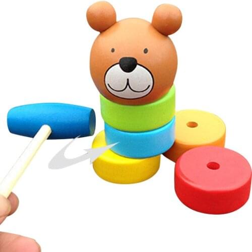 2019 N 2-IN-1 Wooden Kids Toy Rainbow Color Bear Clash Tower Children Pile Tower Early Education Family Game Accessories