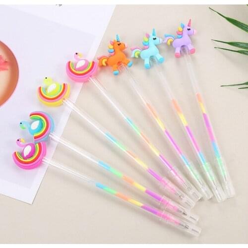 24 pcs Creative stationery student color gel pen cute DIY color pen cartoon swan pony 6 color highlighter estuches papeleria