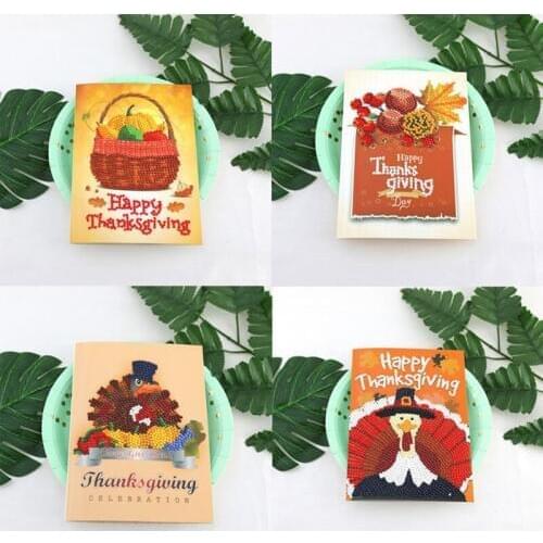 Peter ren 4pcs Diamond Painting Cartoon Merry Christmas Thanks Giving Paper Greeting Postcards Crafts Kids Festival Greet Cards