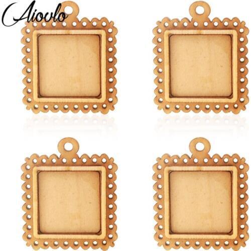 5pcs/lot Wood Frame Cabochon Base 20mm 30mm Dia Square Wooden Cameo Settings Diy Pendant Bezel Trays Crafts Jewelry Findings
