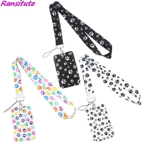 Ransitute R1499 Cute Puppy Paw Prints Lanyards Id Badge Holder Keychain ID Card Pass Gym Mobile Badge Holder Lanyard Key Holder