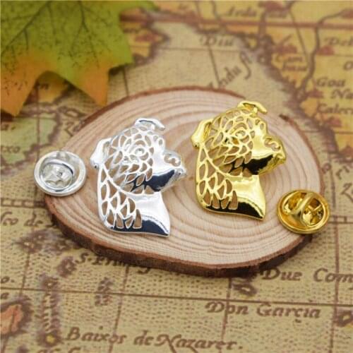 Cute Staffordshire Terrier Broches Butterfly Clasp Collars Jewelery Lapel Pin Clothing Accessories Mens Gift Gold Color