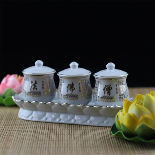 Buddhist Supplies, Water Supply Cups, Three-piece Sets, Ceramics, Buddhists, Gold Strokes, Buddhist Offerings,on Sale