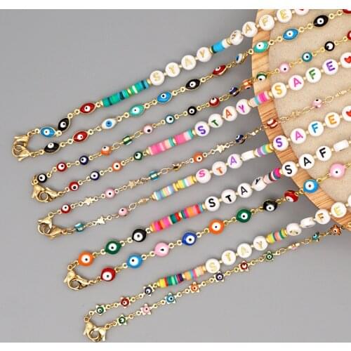 Go2Boho Chain For Glasses Lanyard Mask Holder Straps Evil Eye Necklace Women Letter Collier Sunglasses Jewelry Clay Metal Chains