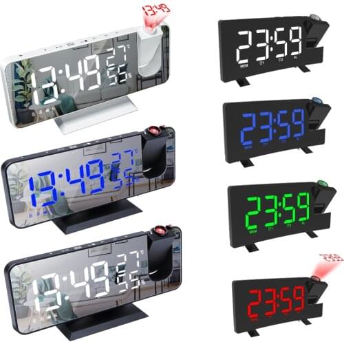 Digital Alarm Clock LED Wake Up Projection Time USB Watch Table Electronic Desktop Clock FM Radio Mirror Snooze Function 2 Alarm