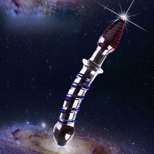 Double Head Crystal Dildo Glass Penis Anal Butt Plug Masturbator for Moman G-Spot Stimulation Glass Pleasure Wand