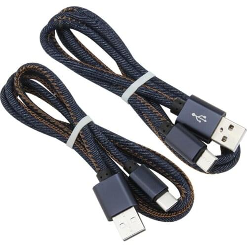 1M Denim USB Cable For iPhone 12 11 XS 8 7 6 Plus Type-C Micro Usb Fast Charging Wire for Huawei Samsung Xiaomi Phone Cables