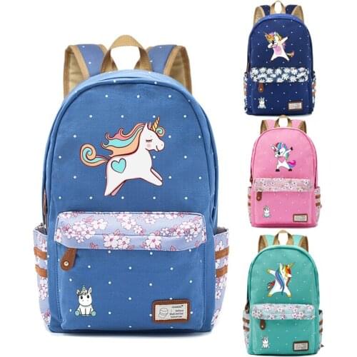 HOT cute unicorn Dab cartoon Backpack For Women Girls Canvas bag wave point Rucksacks backpack travel Shoulder Bag